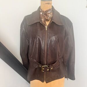 Vintage leather bomber jacket with removable fur collar